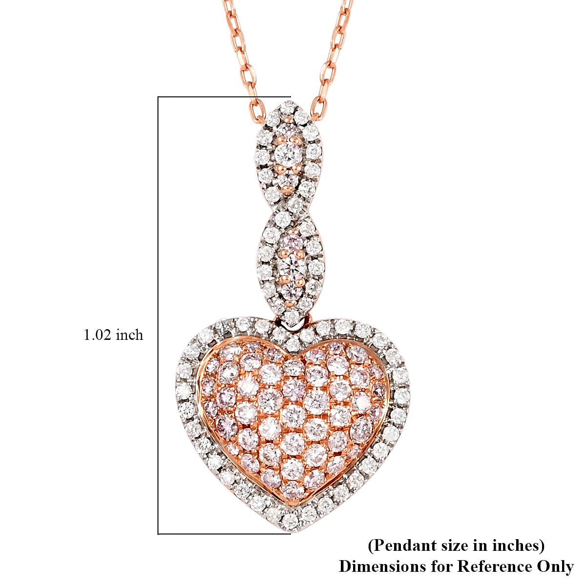 14K Rose Gold Natural Pink and White Diamond SI-I1 Pendant Necklace 18 Inches 4 Grams 0.75 ctw