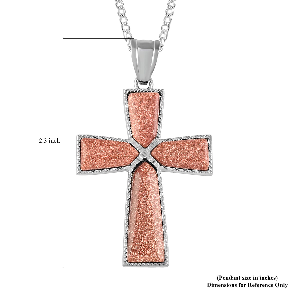 Gold Sandstone Cross Pendant Necklace 18 Inches in Silvertone 61.25 ctw