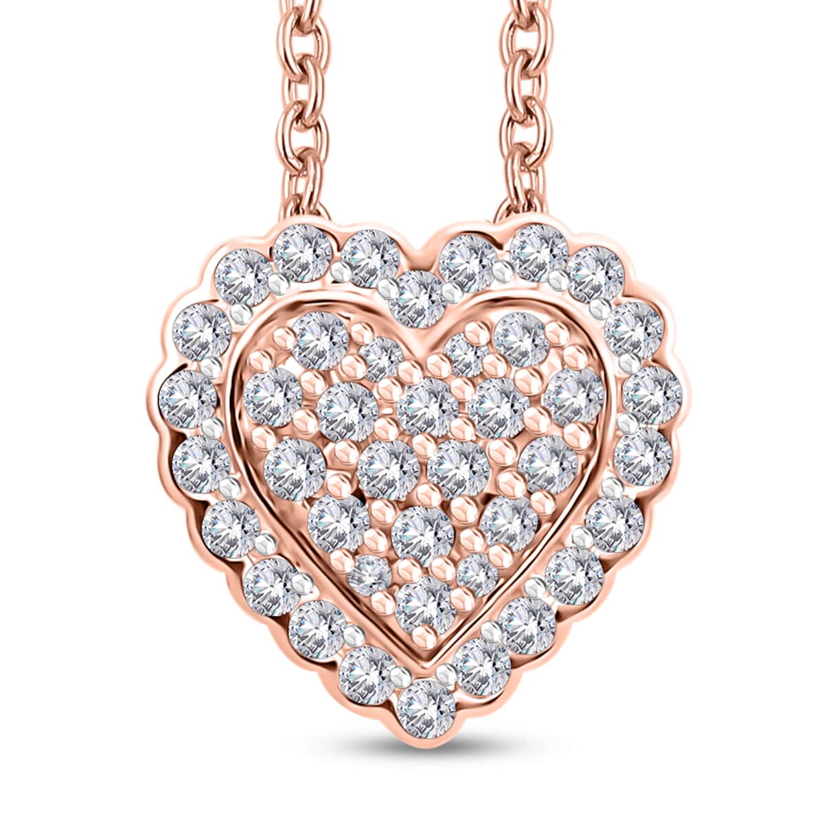 14K Rose Gold Natural Pink and White Diamond Heart Pendant Necklace 18 Inches 3.20 Grams 0.40 ctw image number 0