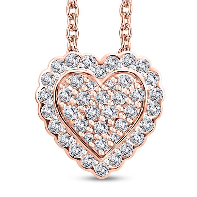 14K Rose Gold Natural Pink and White Diamond Heart Pendant Necklace 18 Inches 3.20 Grams 0.40 ctw