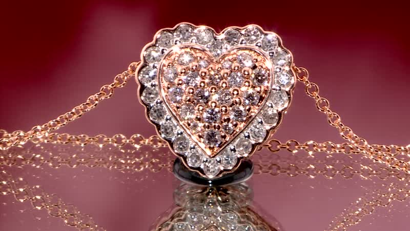 14K Rose Gold Natural Pink and White Diamond Heart Pendant Necklace 18 Inches 3.20 Grams 0.40 ctw