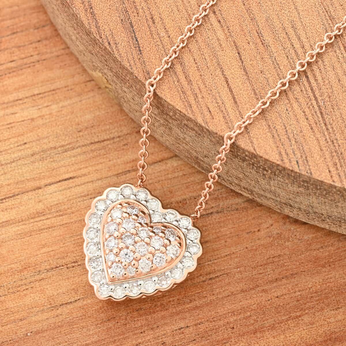 14K Rose Gold Natural Pink and White Diamond Heart Pendant Necklace 18 Inches 3.20 Grams 0.40 ctw image number 1