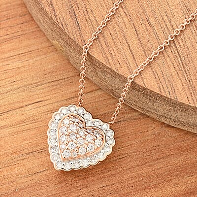 14K Rose Gold Natural Pink and White Diamond Heart Pendant Necklace 18 Inches 3.20 Grams 0.40 ctw