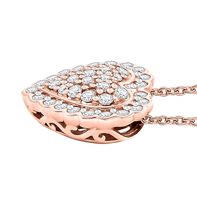 14K Rose Gold Natural Pink and White Diamond Heart Pendant Necklace 18 Inches 3.20 Grams 0.40 ctw