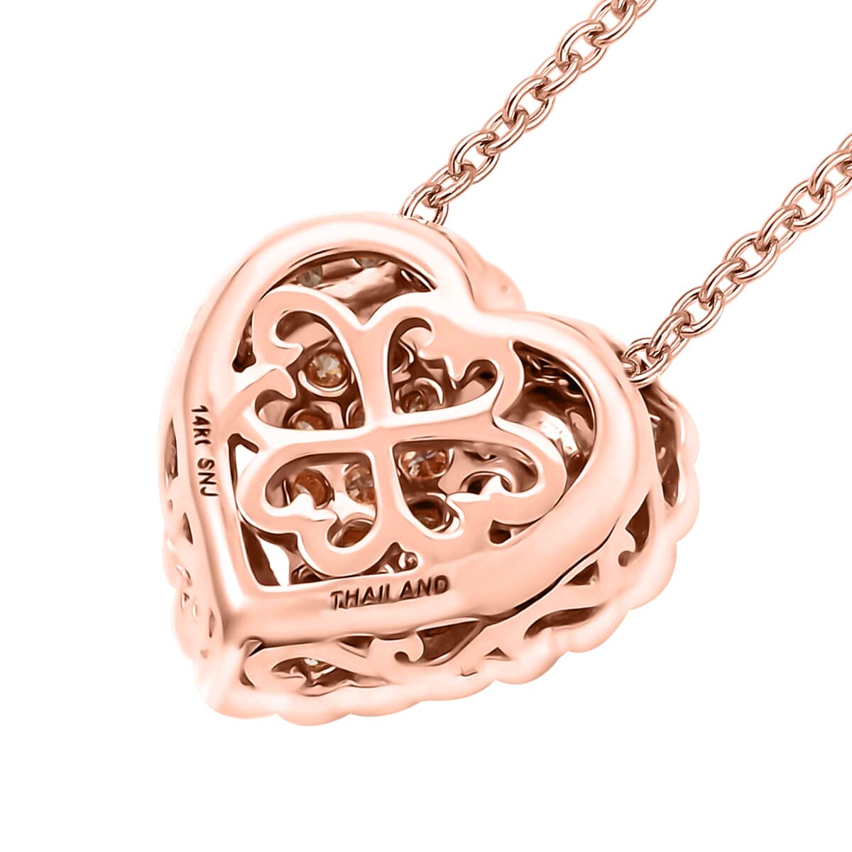 14K Rose Gold Natural Pink and White Diamond Heart Pendant Necklace 18 Inches 3.20 Grams 0.40 ctw image number 5