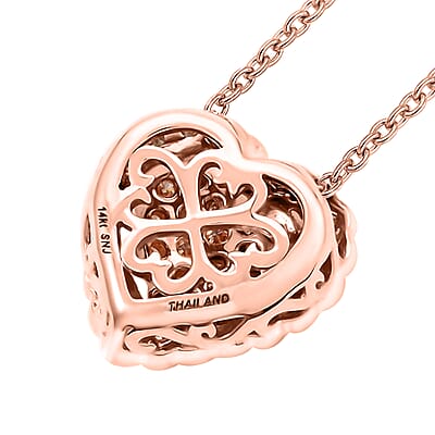 14K Rose Gold Natural Pink and White Diamond Heart Pendant Necklace 18 Inches 3.20 Grams 0.40 ctw