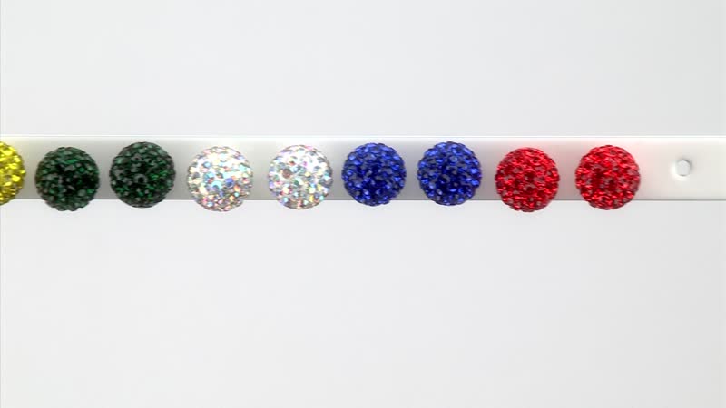 HOUR SPECIAL Set of 7 Multi Color Austrian Crystal 7 Chakra Theme Shamballa Stud Earrings in Stainless Steel