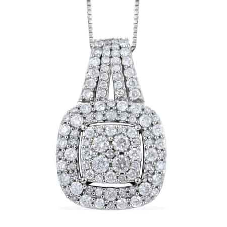 NY Closeout 10K White Gold Diamond Cluster Pendant Necklace 18 Inches 1.00 ctw image number 0
