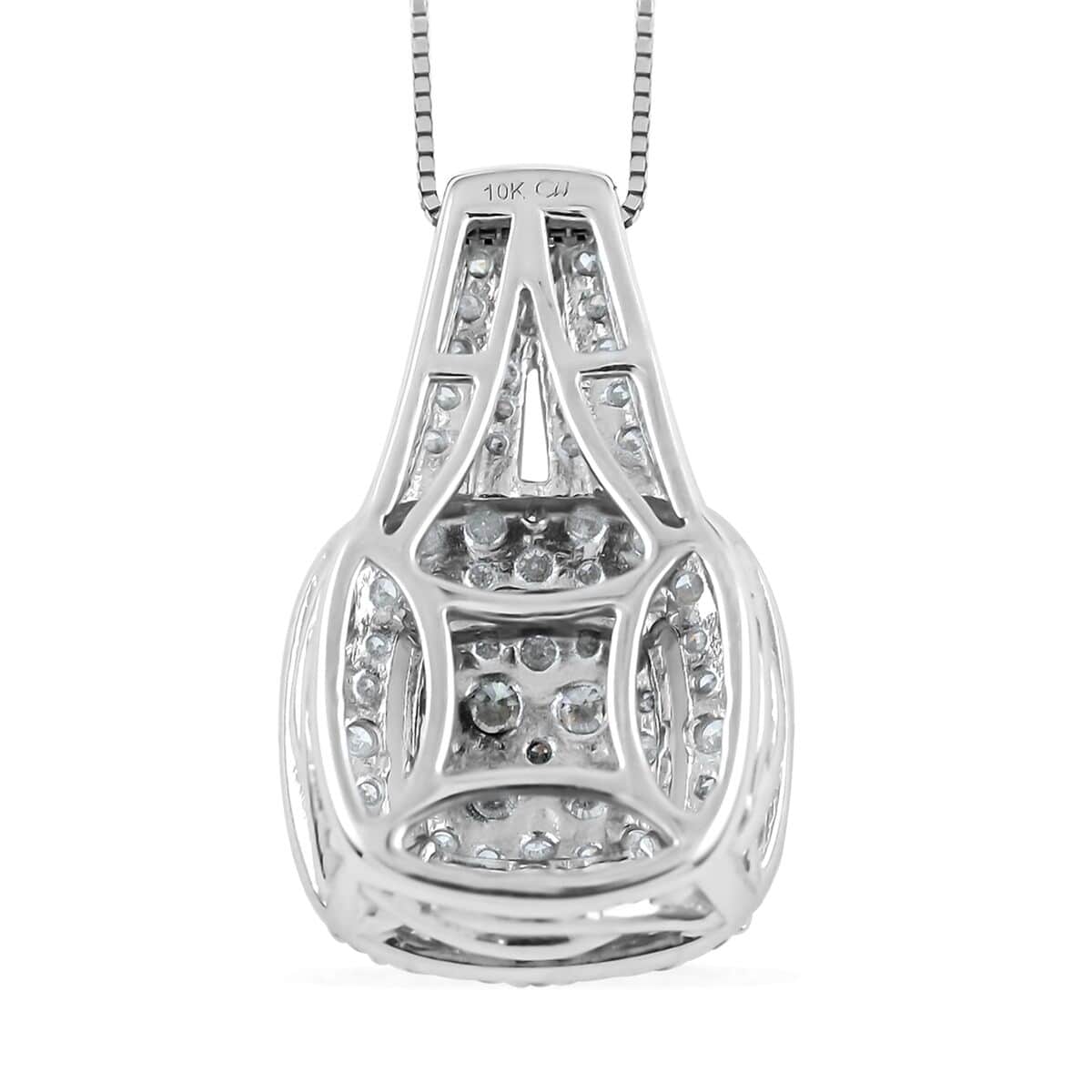 NY Closeout 10K White Gold Diamond Cluster Pendant Necklace 18 Inches 1.00 ctw image number 4