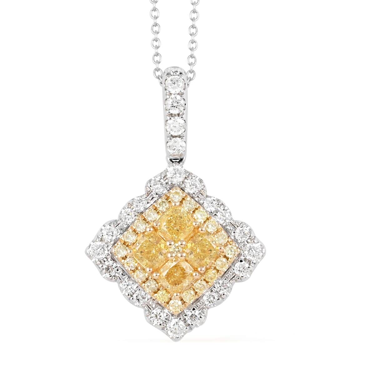 Bonjour 14K White & Yellow Gold Natural Yellow and White Diamond Pendant Necklace 18 Inches 4.7 Grams 1.50 ctw image number 0