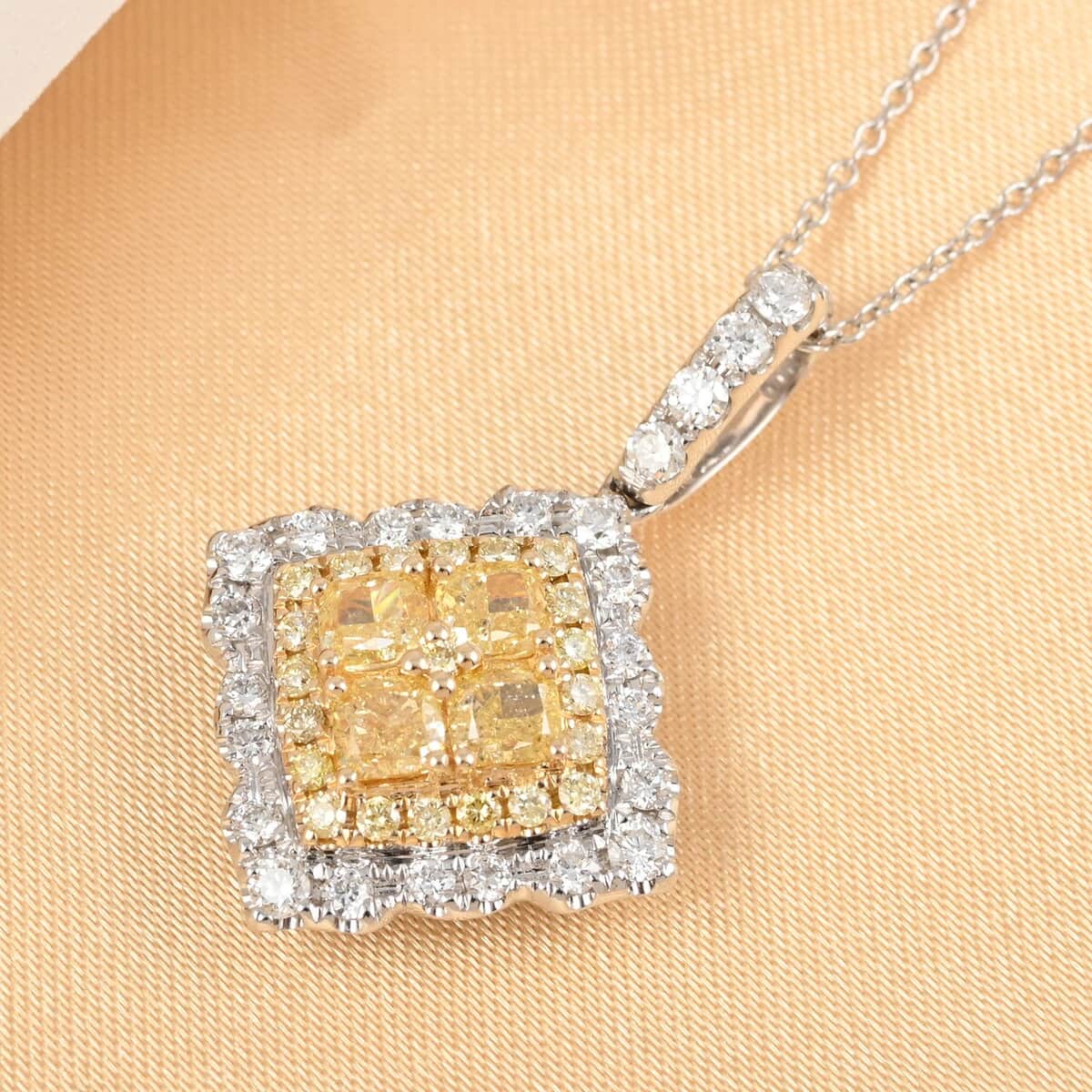 Bonjour 14K White & Yellow Gold Natural Yellow and White Diamond Pendant Necklace 18 Inches 4.7 Grams 1.50 ctw image number 1