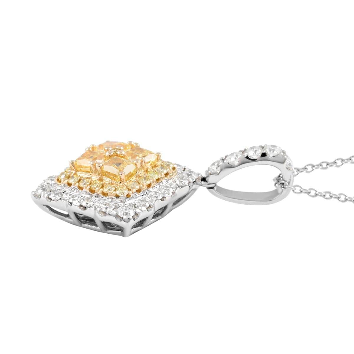 Bonjour 14K White & Yellow Gold Natural Yellow and White Diamond Pendant Necklace 18 Inches 4.7 Grams 1.50 ctw image number 3