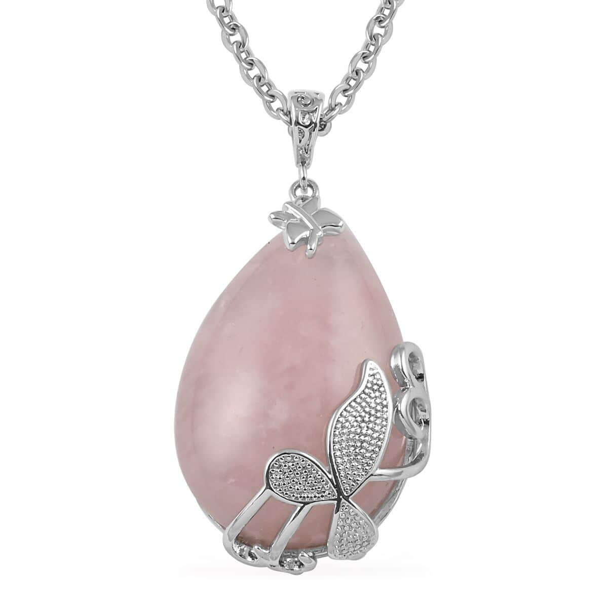 Galilea Rose Quartz Pendant Necklace 18-20 Inches in Silvertone and Stainless Steel 40.00 ctw image number 0