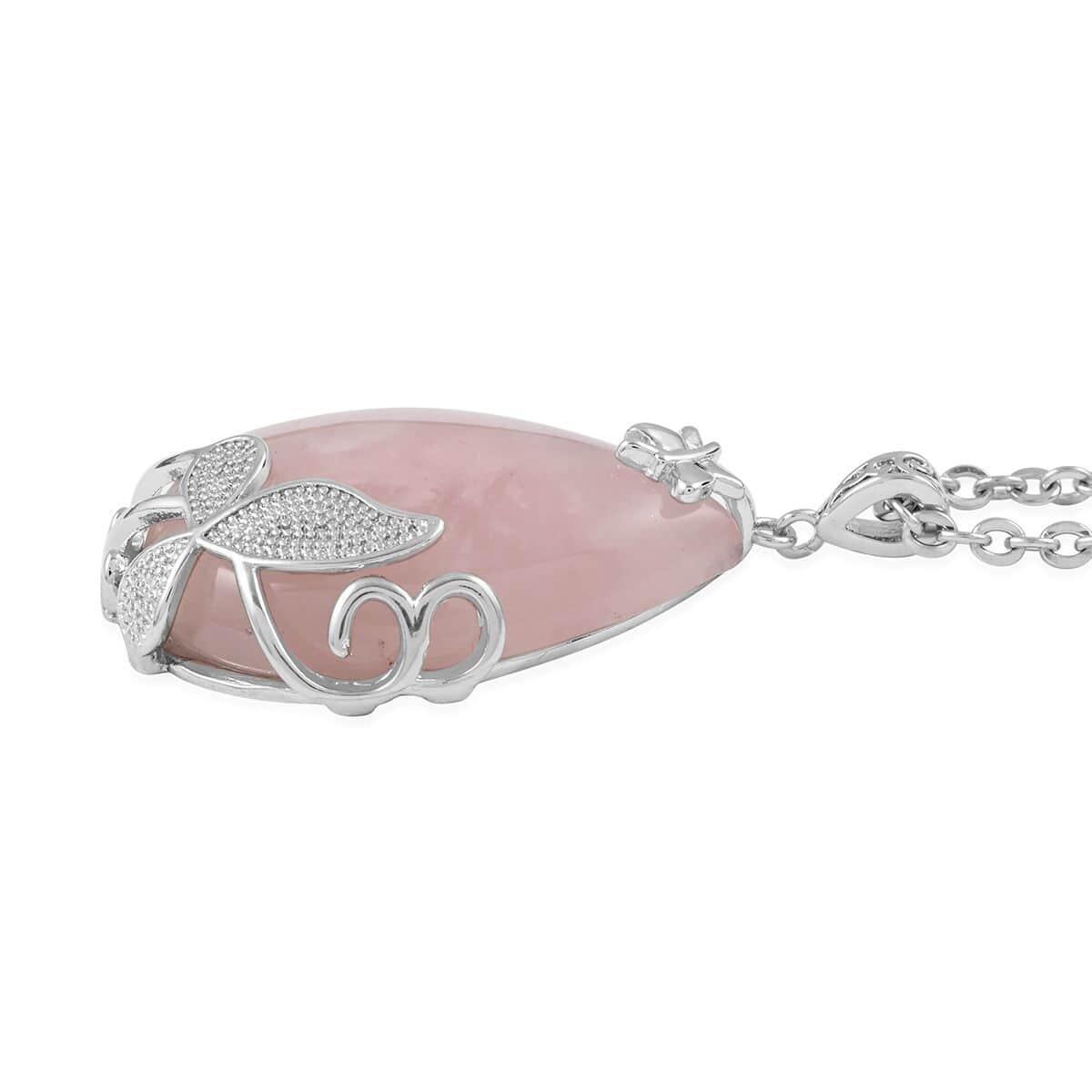 Galilea Rose Quartz Pendant Necklace 18-20 Inches in Silvertone and Stainless Steel 40.00 ctw image number 3