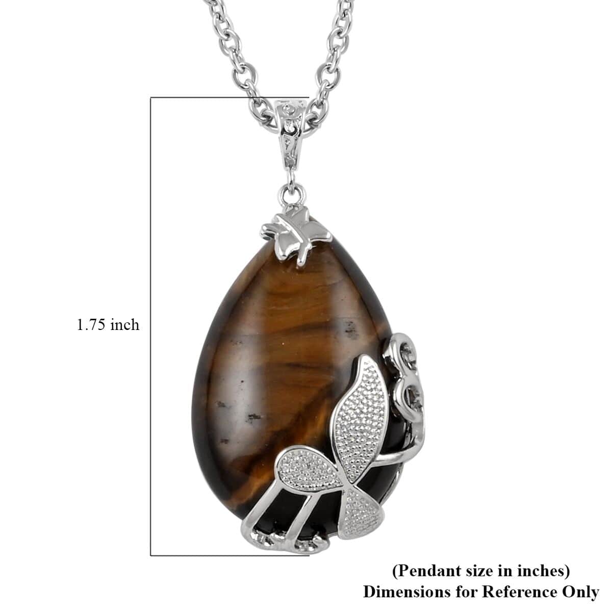 Yellow Tiger's Eye Pendant Necklace (18-20 Inches) in Silvertone and Stainless Steel 40.00 ctw , Tarnish-Free, Waterproof, Sweat Proof Jewelry image number 5