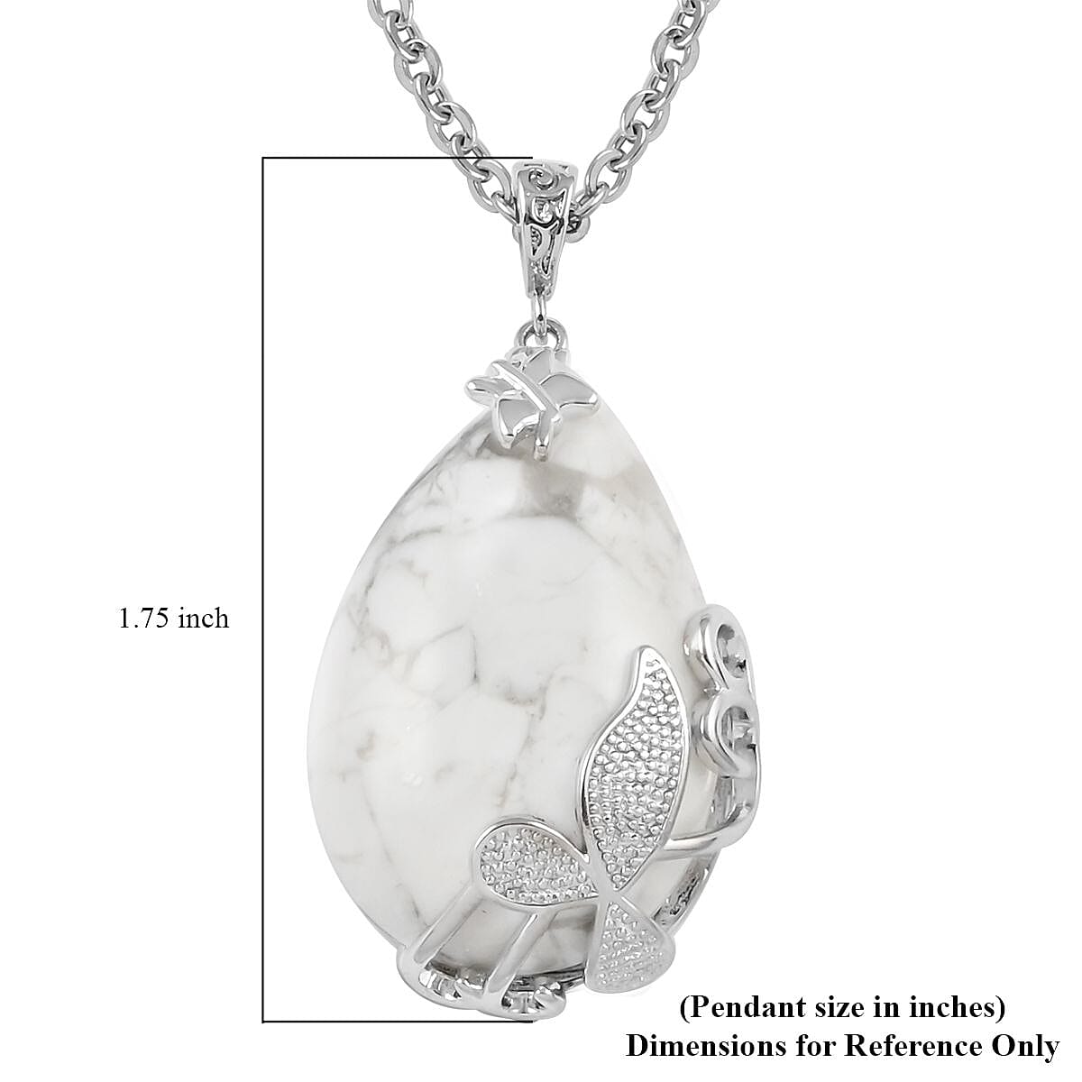 White Howlite Pendant Necklace (18-20 Inches) in Silvertone and Stainless Steel 40.00 ctw | Tarnish-Free, Waterproof, Sweat Proof Jewelry image number 5