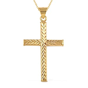 14K Yellow Gold Over Sterling Silver Cross Pendant Necklace 18 Inches 2.30 Grams