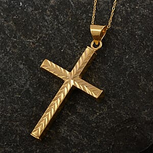 14K Yellow Gold Over Sterling Silver Cross Pendant Necklace 18 Inches 2.30 Grams
