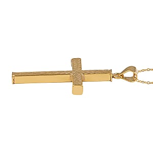 14K Yellow Gold Over Sterling Silver Cross Pendant Necklace 18 Inches 2.30 Grams
