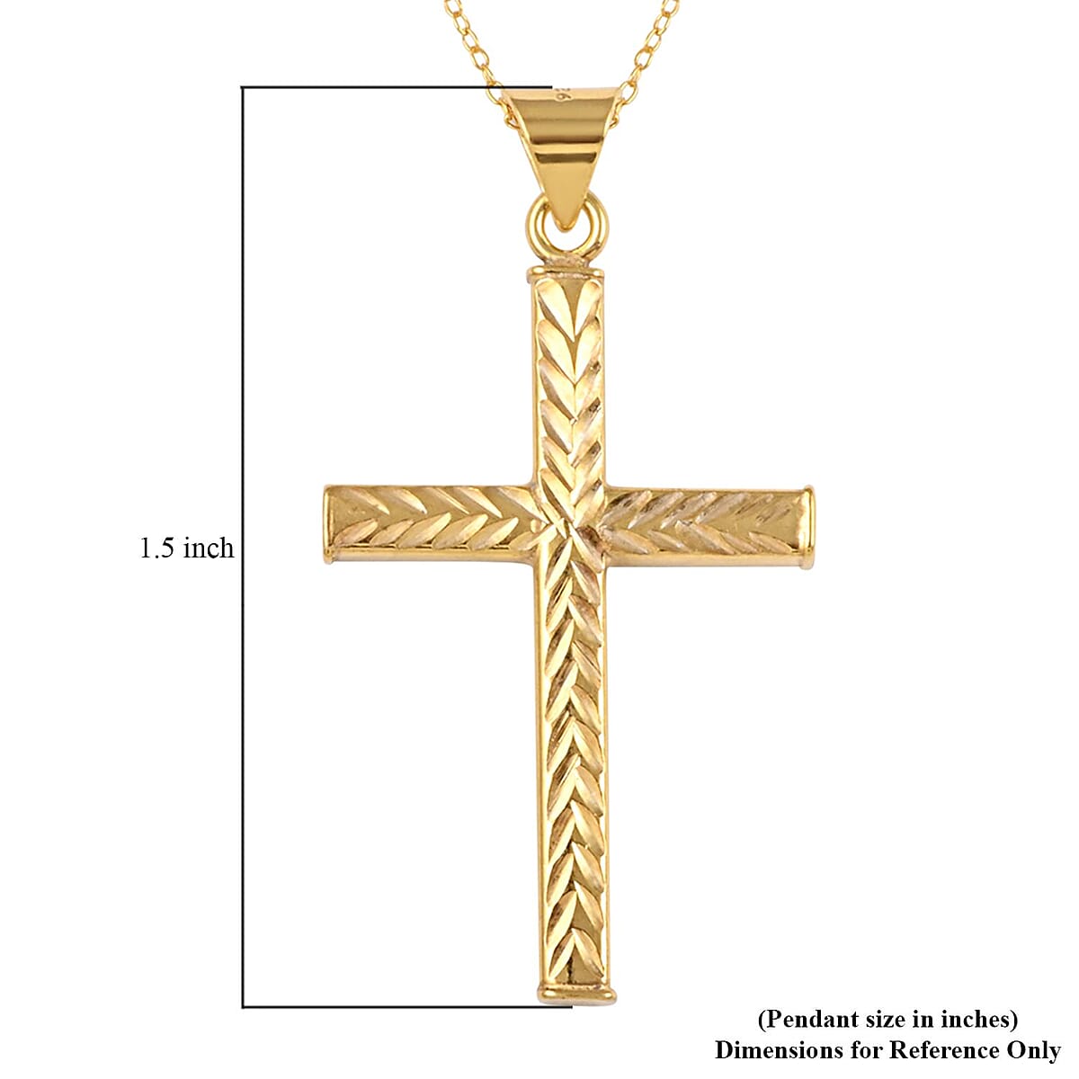 14K Yellow Gold Over Sterling Silver Cross Pendant Necklace 18 Inches 2.30 Grams image number 5