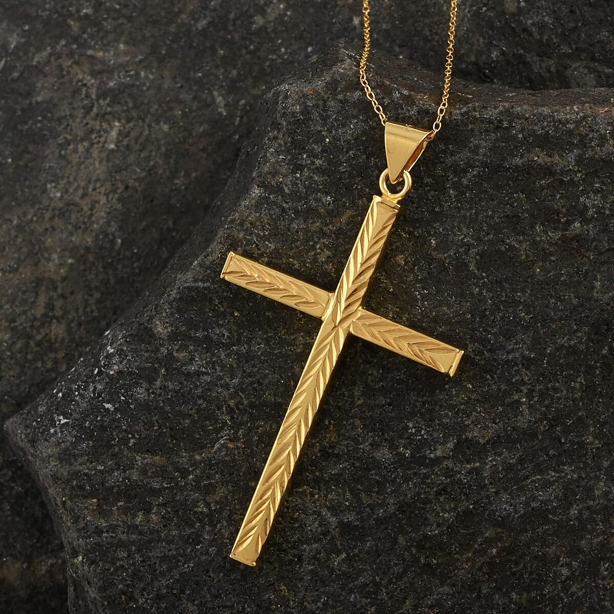 14K Yellow Gold Over Sterling Silver Cross Pendant Necklace 18 Inches 2.70 Grams image number 1