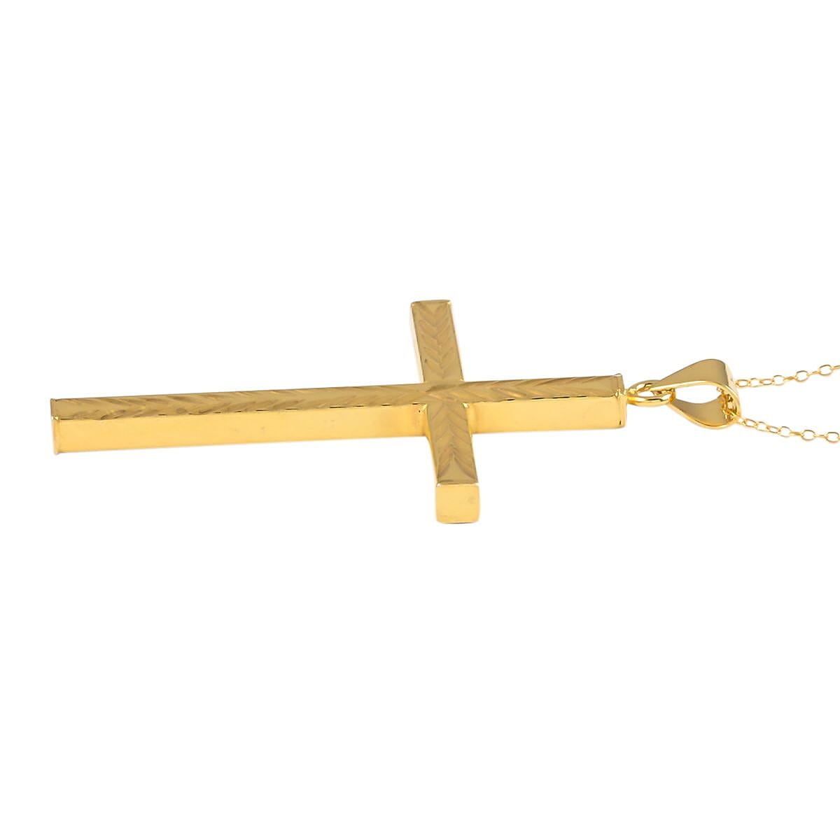 14K Yellow Gold Over Sterling Silver Cross Pendant Necklace 18 Inches 2.70 Grams image number 3