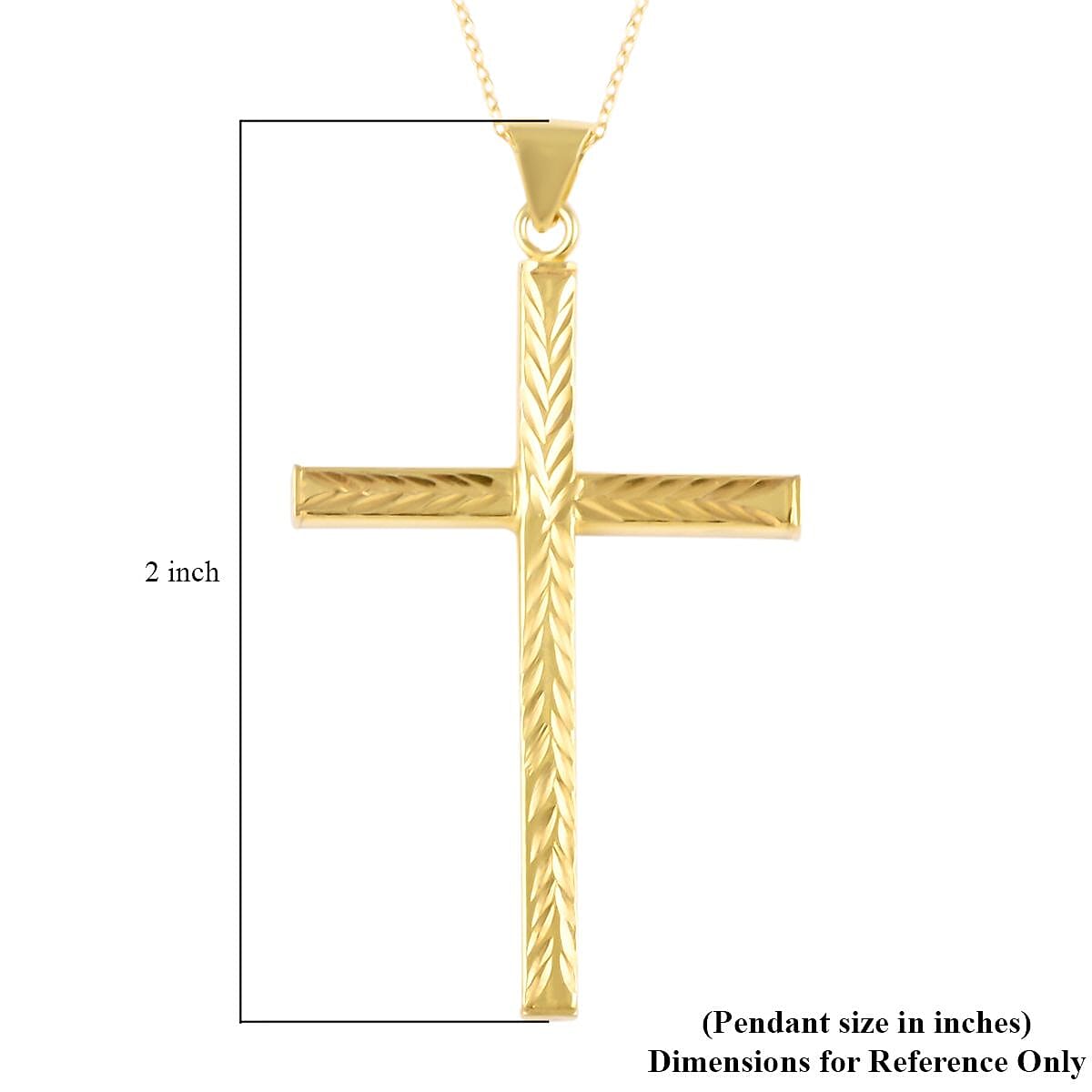 14K Yellow Gold Over Sterling Silver Cross Pendant Necklace 18 Inches 2.70 Grams image number 5