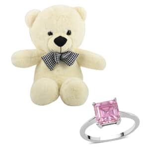 Luxoro 10K White Gold Asscher-Cut Pink Moissanite Solitaire Ring (Size 6.0) with Teddy Bear Packaging 2.50 ctw