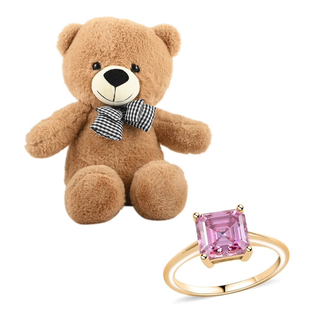 Luxoro 10K Yellow Gold Asscher-Cut Pink Moissanite Solitaire Ring (Size 8.0) with Teddy Bear Packaging 2.50 ctw image number 0