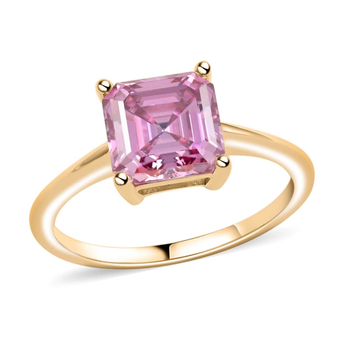 Luxoro 10K Yellow Gold Asscher-Cut Pink Moissanite Solitaire Ring (Size 8.0) with Teddy Bear Packaging 2.50 ctw image number 4