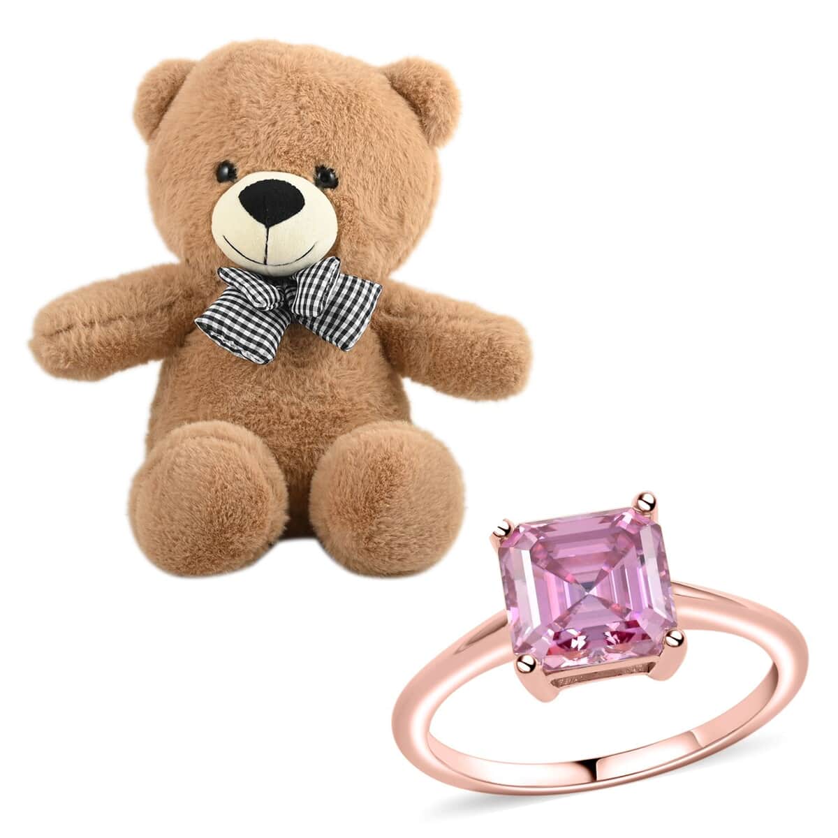 LUXORO 10K Rose Gold Asscher-Cut Pink Moissanite Solitaire Ring (Size 7.0) with Teddy Bear Packaging 2.50 ctw image number 0