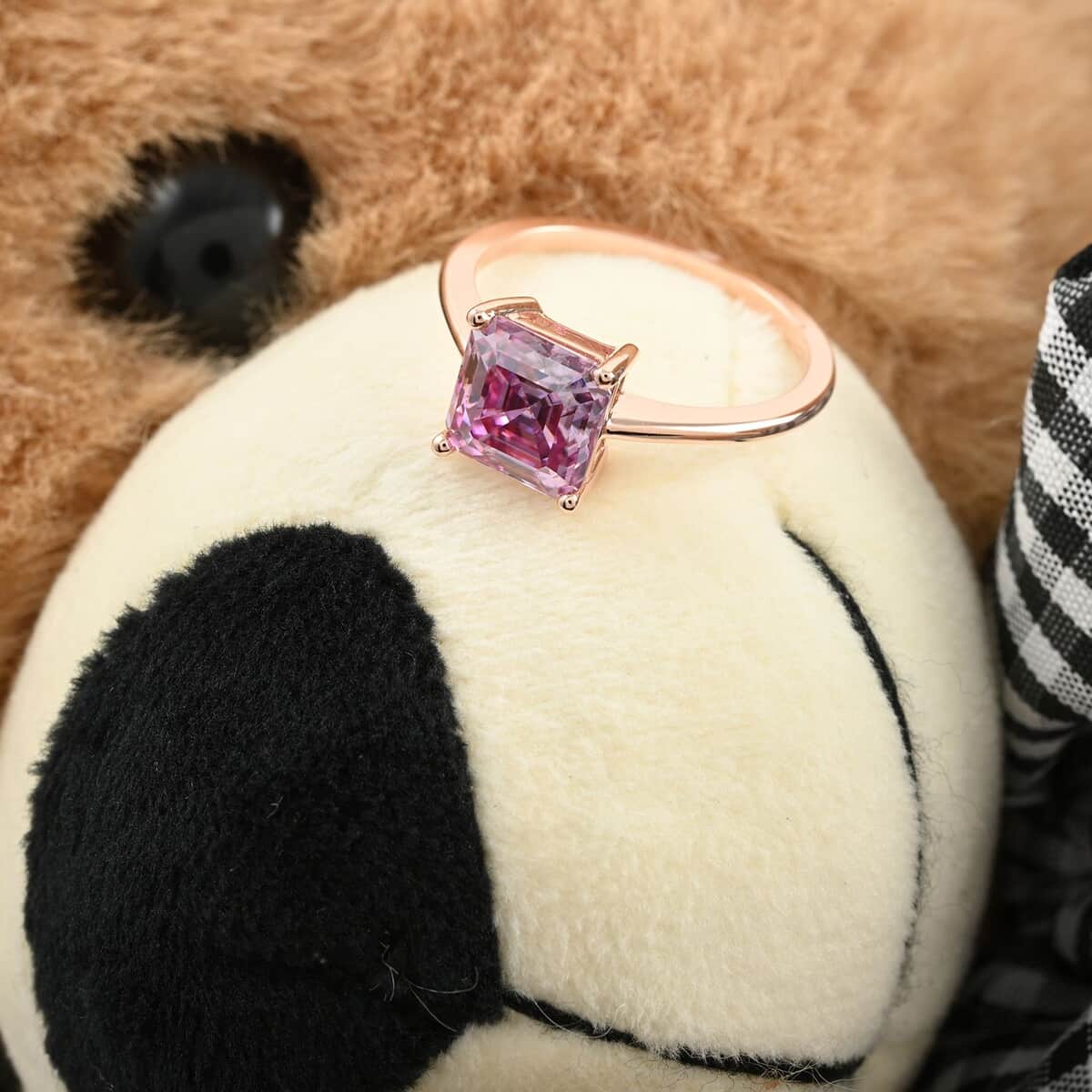 Luxoro 10K Rose Gold Asscher-Cut Pink Moissanite Solitaire Ring (Size 8.0) with Teddy Bear Packaging 2.50 ctw image number 2