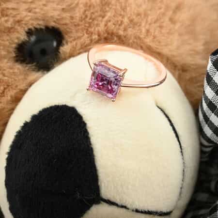 Luxoro 10K Rose Gold Asscher-Cut Pink Moissanite Solitaire Ring (Size 8.0) with Teddy Bear Packaging 2.50 ctw image number 2