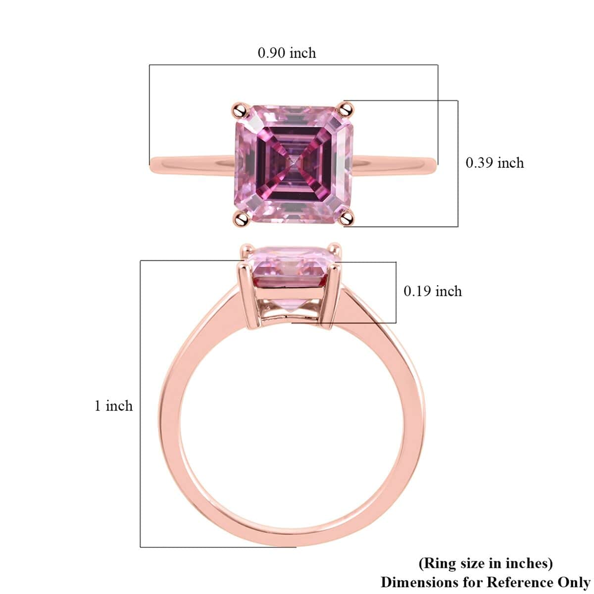 Luxoro 10K Rose Gold Asscher-Cut Pink Moissanite Solitaire Ring (Size 8.0) with Teddy Bear Packaging 2.50 ctw image number 5