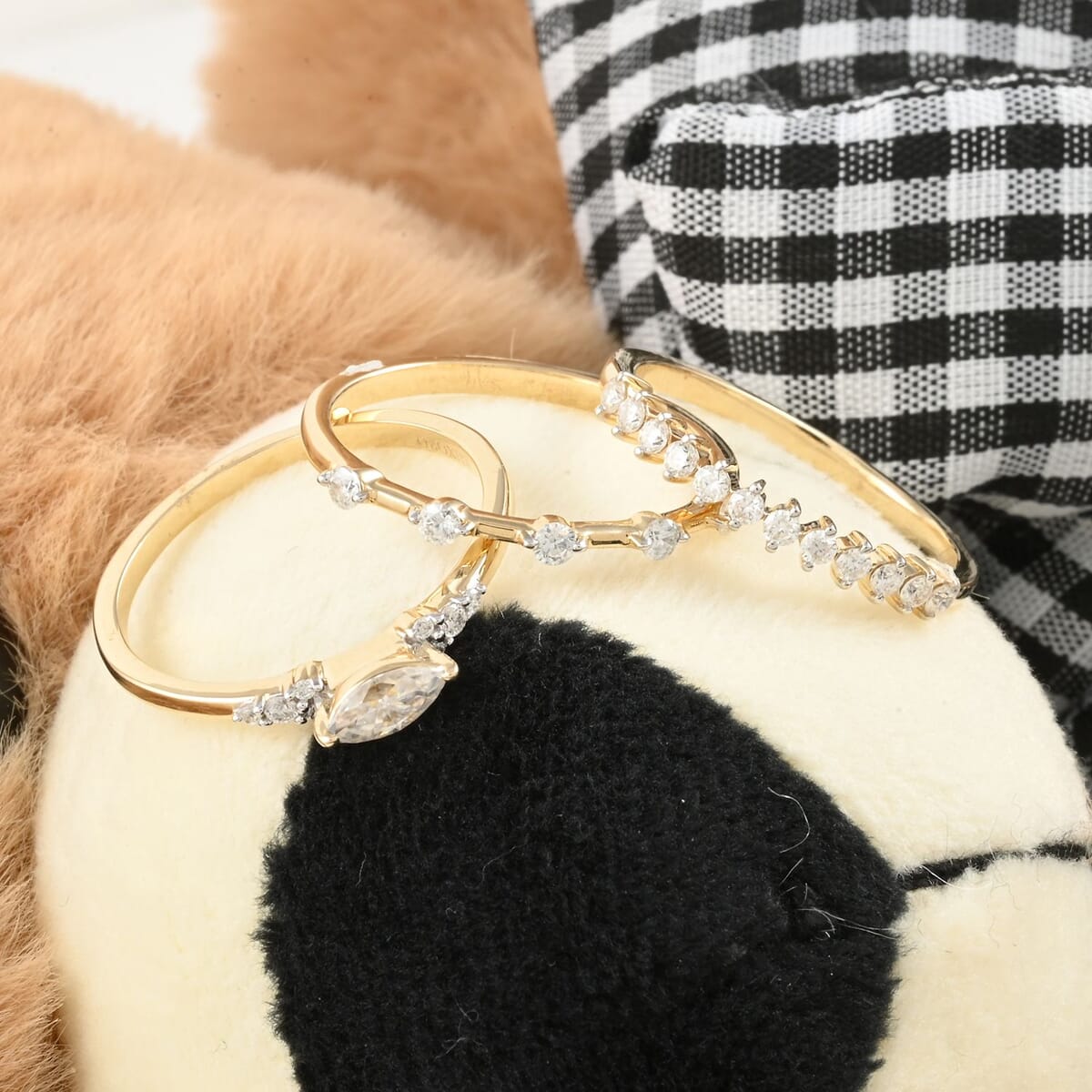 LUXORO 10K Yellow Gold Set of 3 Moissanite Stackable Ring 4.50 Grams with Teddy Bear Packaging 0.75 ctw image number 2