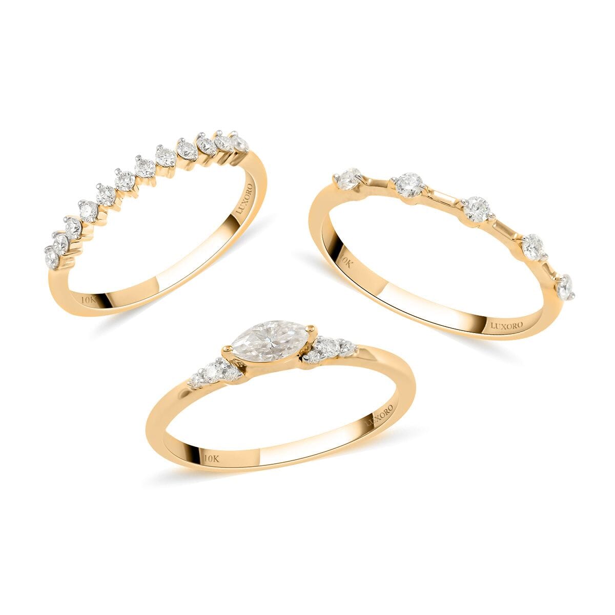 LUXORO 10K Yellow Gold Set of 3 Moissanite Stackable Ring 4.50 Grams with Teddy Bear Packaging 0.75 ctw image number 3