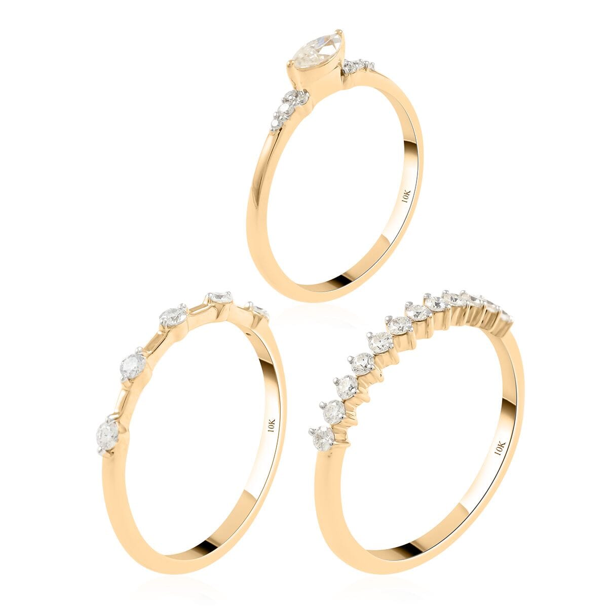 LUXORO 10K Yellow Gold Set of 3 Moissanite Stackable Ring 4.50 Grams with Teddy Bear Packaging 0.75 ctw image number 4
