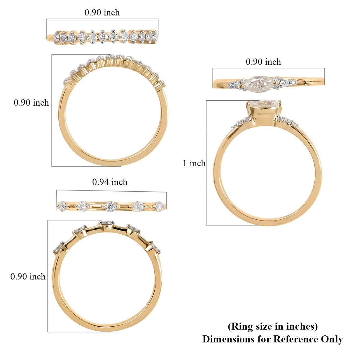 LUXORO 10K Yellow Gold Set of 3 Moissanite Stackable Ring 4.50 Grams with Teddy Bear Packaging 0.75 ctw image number 5