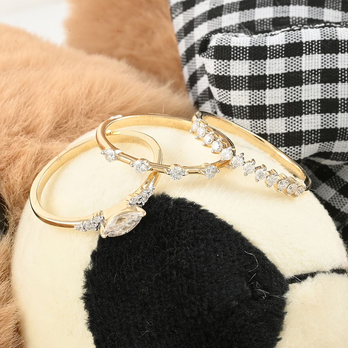 Luxoro 10K Yellow Gold Set of 3 Moissanite Stackable Ring (Size 8.0) 4.50 Grams with Teddy Bear Packaging 0.75 ctw image number 2