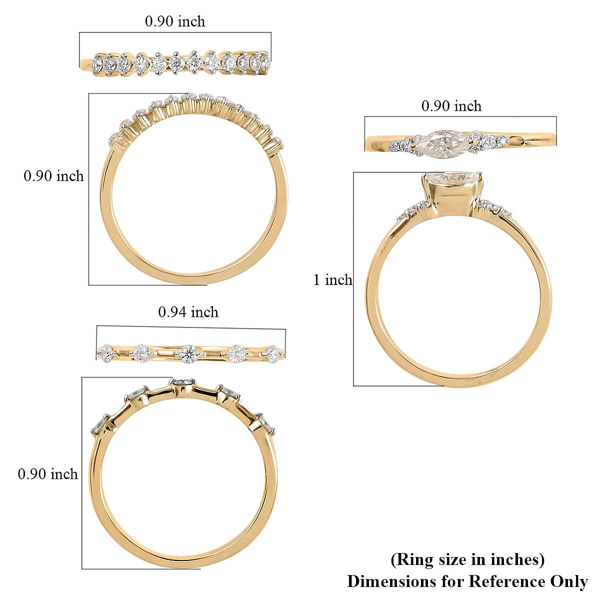 Luxoro 10K Yellow Gold Set of 3 Moissanite Stackable Ring (Size 9.0) 4.50 Grams with Teddy Bear Packaging 0.75 ctw image number 5