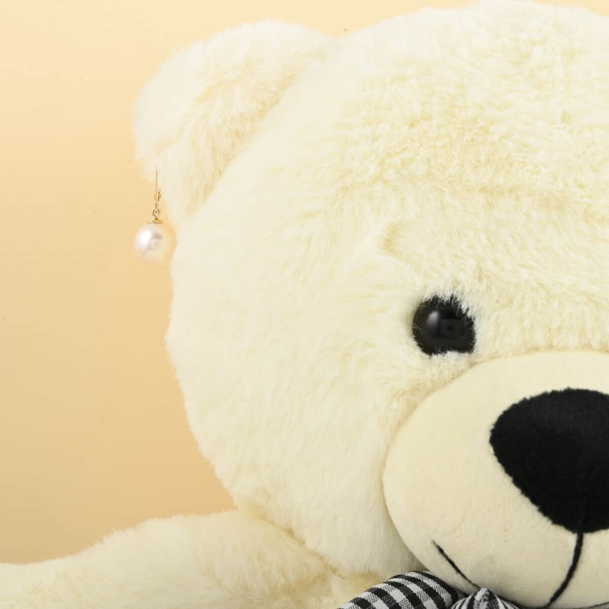 10K Yellow Gold White Edison Pearl Solitaire Lever Back Earrings with Teddy Bear Packaging image number 2