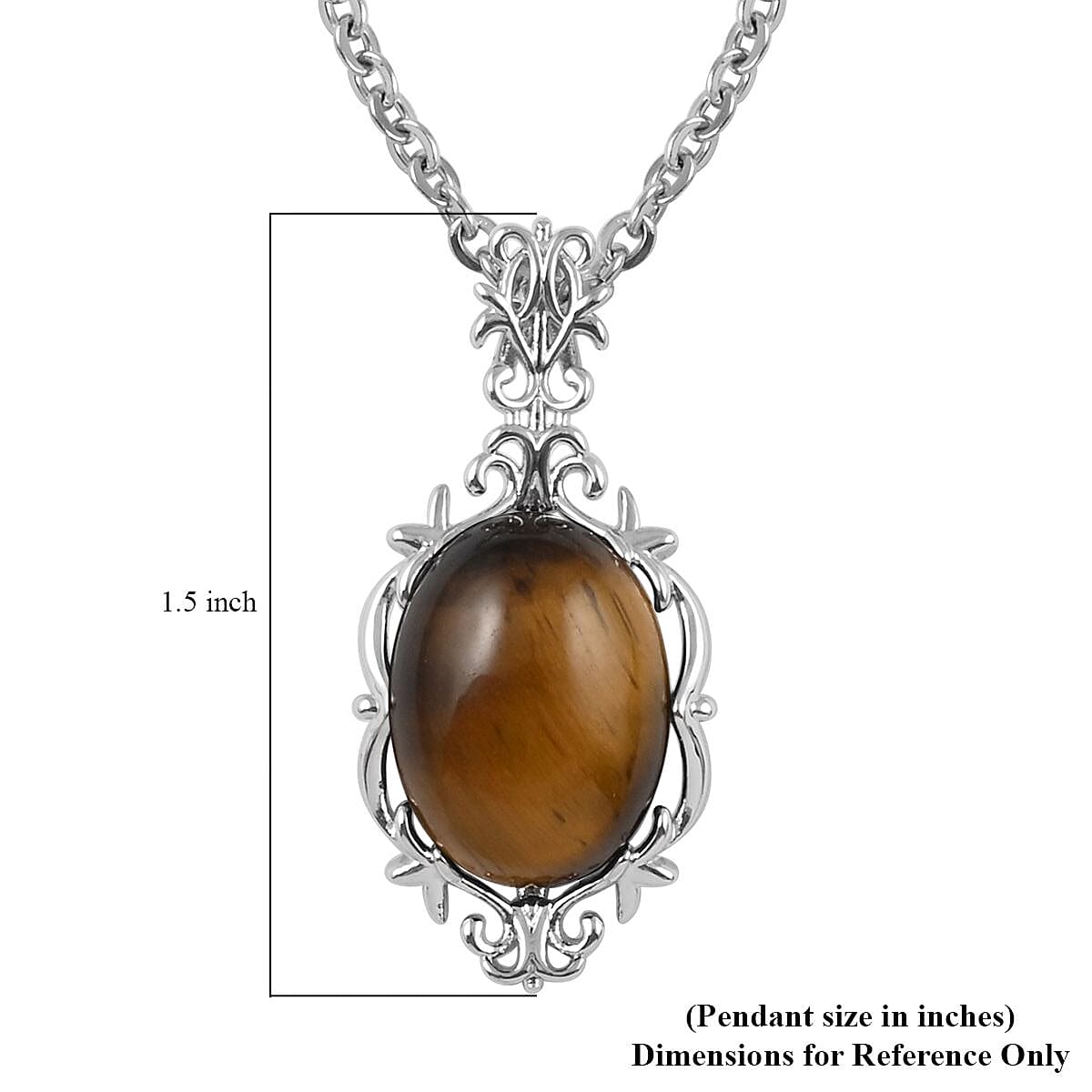South African Yellow Tiger's Eye Pendant Necklace 18-20 Inches in Silvertone and Stainless Steel 8.00 ctw