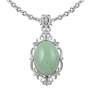 Green Aventurine Pendant Necklace (18-20 Inches) in Silvertone and Stainless Steel 8.00 ctw | Tarnish-Free, Waterproof, Sweat Proof Jewelry