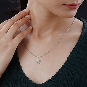 Green Aventurine Pendant Necklace (18-20 Inches) in Silvertone and Stainless Steel 8.00 ctw | Tarnish-Free, Waterproof, Sweat Proof Jewelry