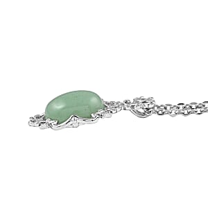 Green Aventurine Pendant Necklace (18-20 Inches) in Silvertone and Stainless Steel 8.00 ctw | Tarnish-Free, Waterproof, Sweat Proof Jewelry
