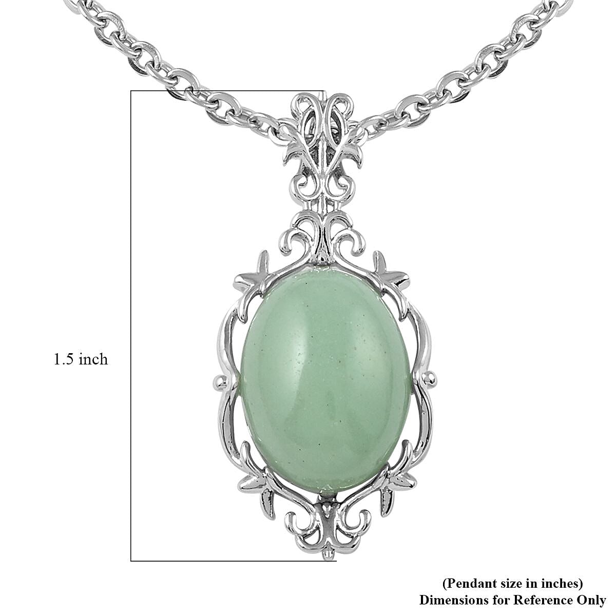 Green Aventurine Pendant Necklace (18-20 Inches) in Silvertone and Stainless Steel 8.00 ctw | Tarnish-Free, Waterproof, Sweat Proof Jewelry image number 5