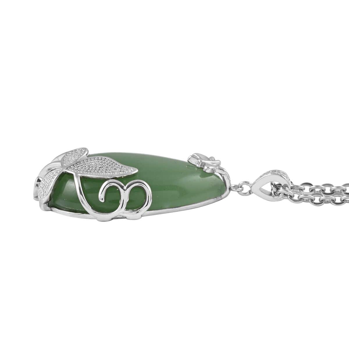 Green Aventurine Pendant in Silvertone with Stainless Steel Necklace 18-20 Inches 40.00 ctw image number 3