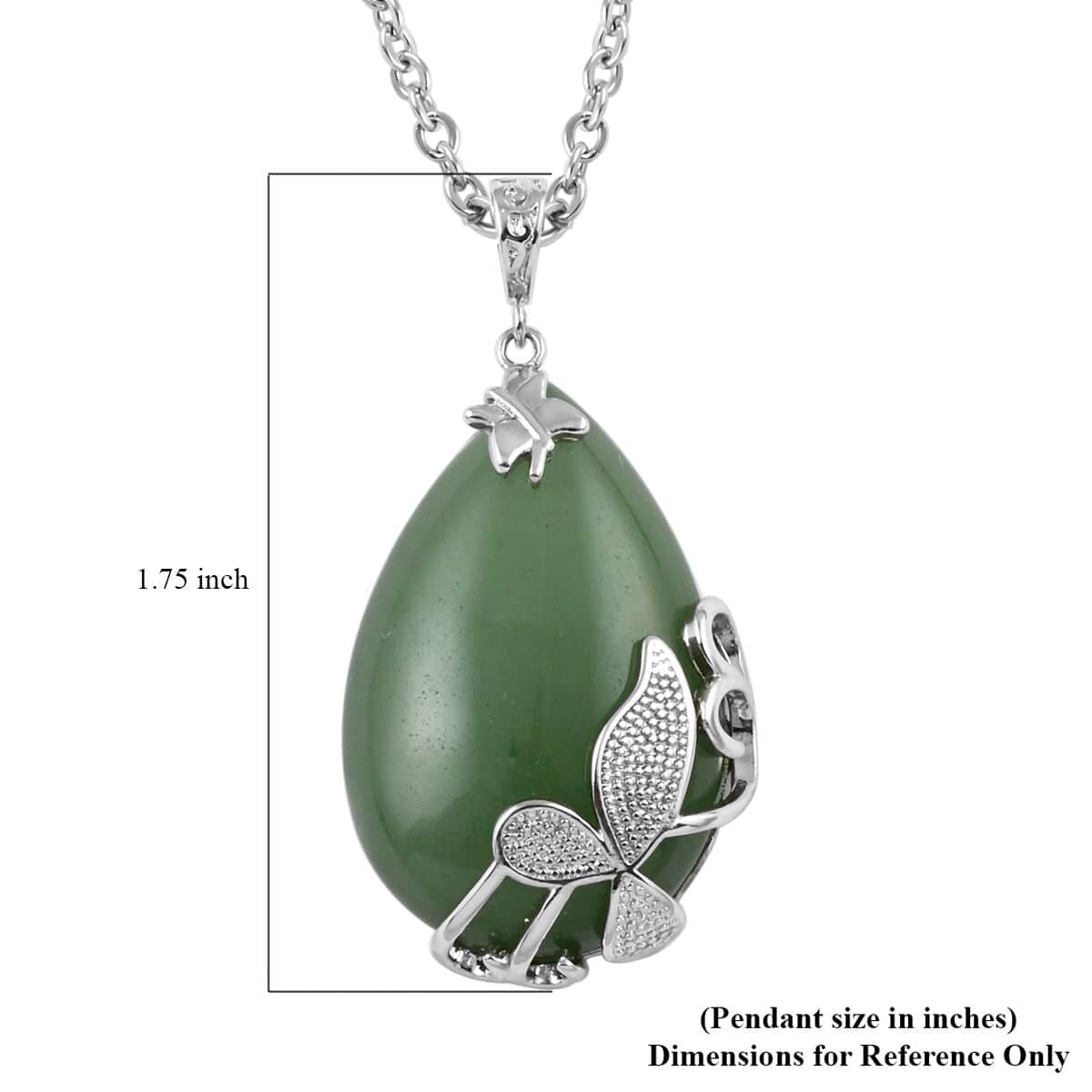 Green Aventurine Pendant in Silvertone with Stainless Steel Necklace 18-20 Inches 40.00 ctw image number 5