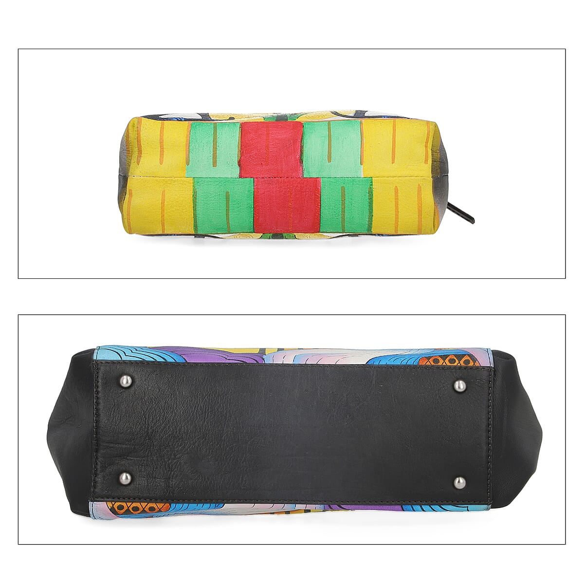 Ankur Treasure Chest SUKRITI Set of 3, Black Cleopatra Hand Painted Leather Tote Bag for Women with Leather Pouch with 1 Box Leather Wipes , Satchel Purse , Shoulder Handbag , Designer Tote Bag image number 6