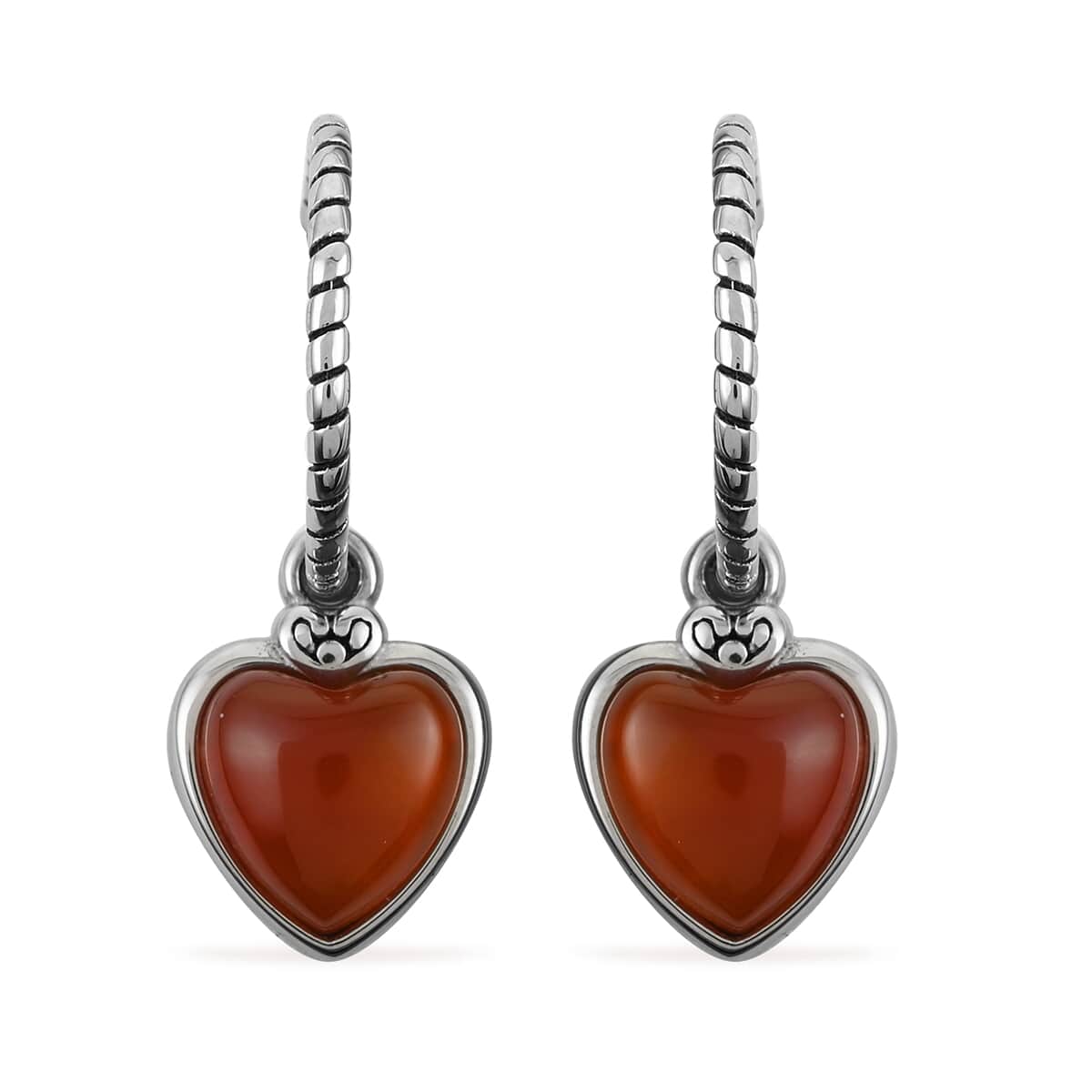 Interchangeable Bird, Dragonfly, and Enhanced Red Agate Heart Charms on Half Hoop Earrings, 4 Piece Set, in Stainless Steel 5.60 ctw image number 1